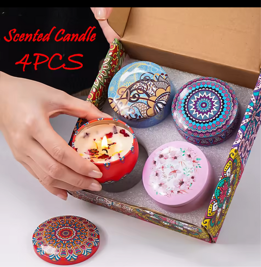4Pcs/Box Scented Candle Set Gift Islamic Arabian Patterns Fragrance Candle Jar DIY Smokeless Couples Romantic Incense Candles
