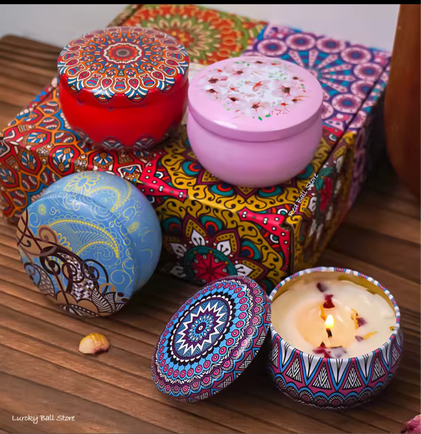 4Pcs/Box Scented Candle Set Gift Islamic Arabian Patterns Fragrance Candle Jar DIY Smokeless Couples Romantic Incense Candles
