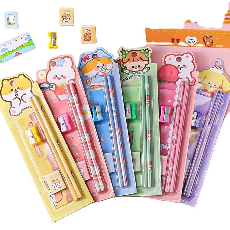 Cartoon 5 Pc Pencil Set Stationery Students Children's Sketch Supplies Kindergarten Prizes Set Stationary Set School