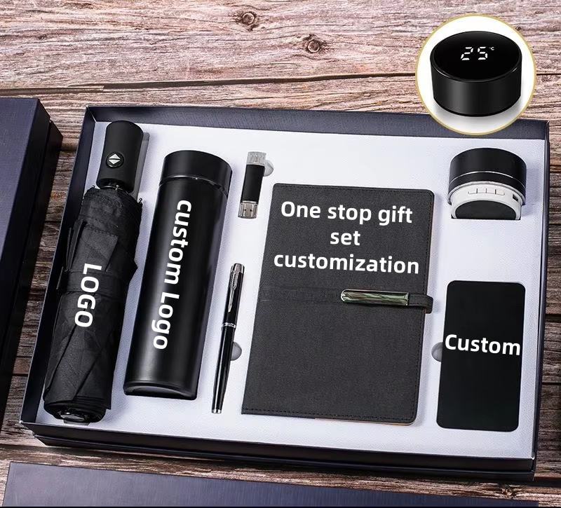 Custom Logo Vacuum Insulated Cup Ballpoint Pen Usb Flash Drive Business Card Holder Mouse Pad Notebook Combo Corporate Gift Set