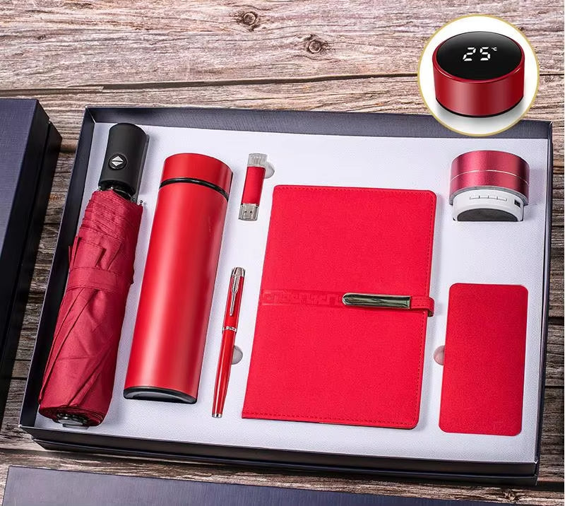 Custom Logo Vacuum Insulated Cup Ballpoint Pen Usb Flash Drive Business Card Holder Mouse Pad Notebook Combo Corporate Gift Set