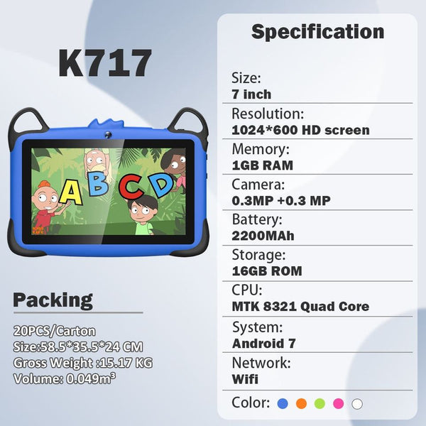 Cheapest OEM 1+16g MTK Chip 7'' 7 Inch Kid Learning App IWawa Pre-installed Quad-core Android Tablet PC for Education