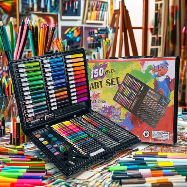 Promotion 150-Piece Art Pencil Set Watercolor Drawing Brushes Crayons Color Marker Pen Oblique for Paper Permanent Ink Gift Box