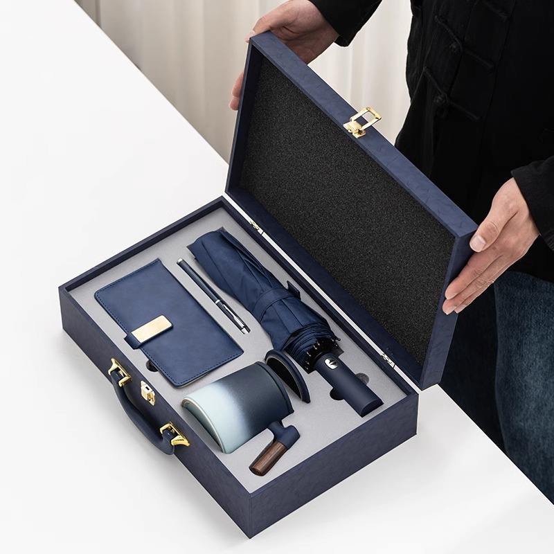 Wholesale Corporate Activities Umbrella PU Notebook Business Gift Set Customized Logo Luxury Office Gift Tea Cup Set