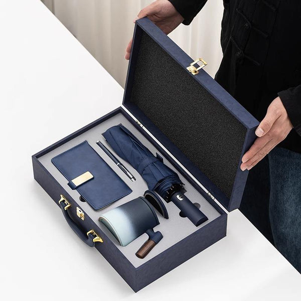 Wholesale Corporate Activities Umbrella PU Notebook Business Gift Set Customized Logo Luxury Office Gift Tea Cup Set