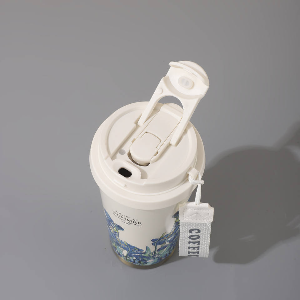 New 316 Stainless Steel Coffee Cup, Lily of the Valley Insulated Cup, High-Value Student Travel Cup, Car-Mounted Dual-Drink Straw Water Cup