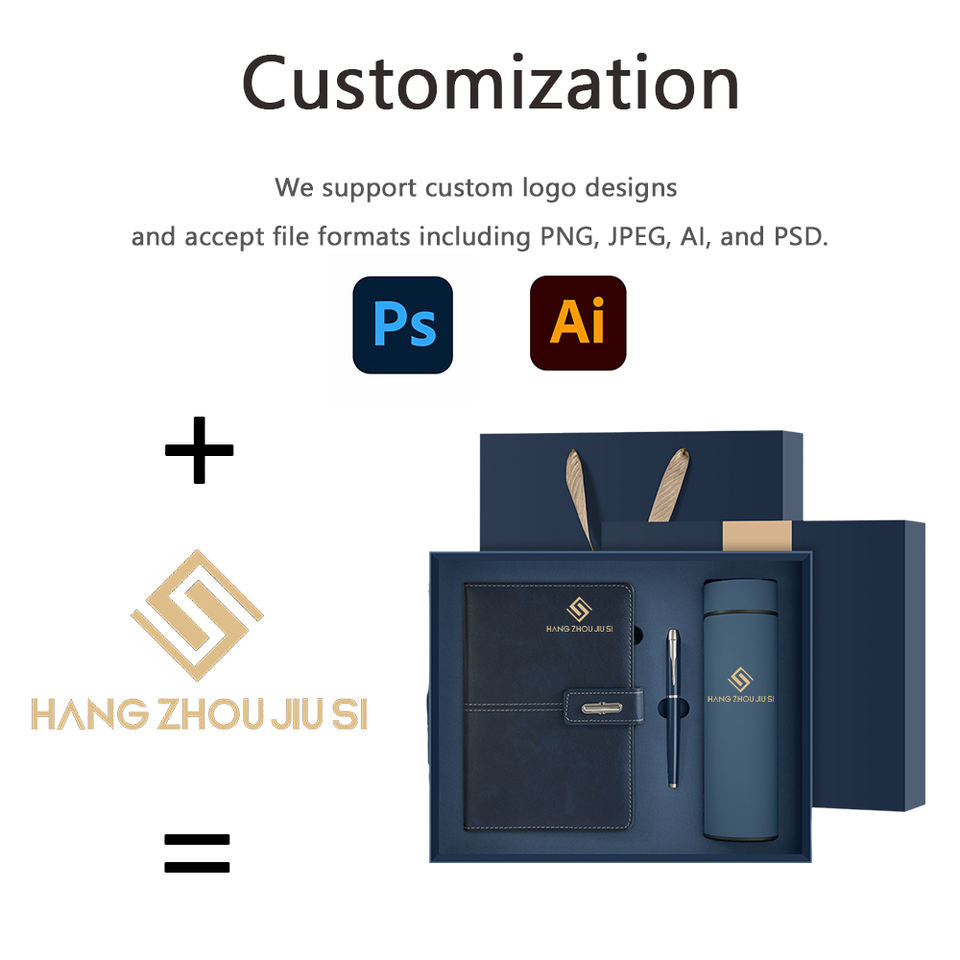 Custom Logo Leather Notebook Stainless Steel Tumbler USB Premium Corporate Gift Set