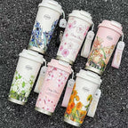 New 316 Stainless Steel Coffee Cup, Lily of the Valley Insulated Cup, High-Value Student Travel Cup, Car-Mounted Dual-Drink Straw Water Cup
