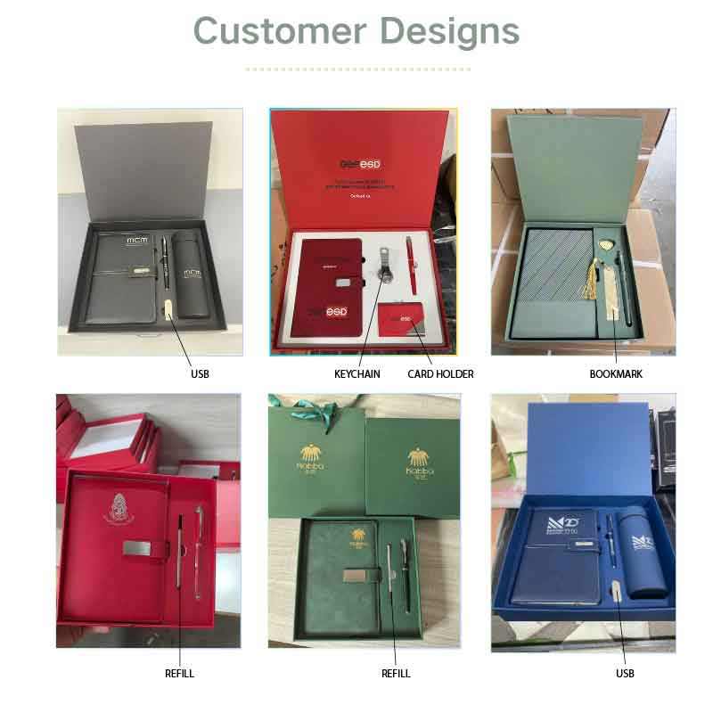 Custom Logo Leather Notebook Stainless Steel Tumbler USB Premium Corporate Gift Set