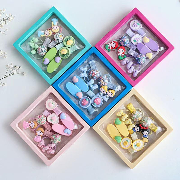 Popular Little Princess Colorful Macaron Hair Clip Hair Accessory Set Children's Birthday Gift Small Rubber Band Jewelry Gift Box