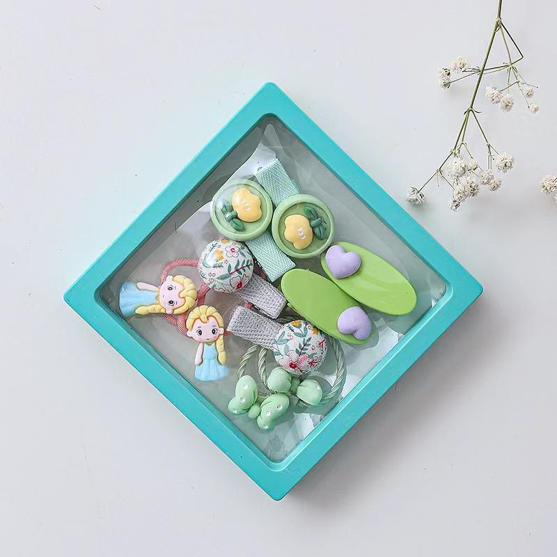 Popular Little Princess Colorful Macaron Hair Clip Hair Accessory Set Children's Birthday Gift Small Rubber Band Jewelry Gift Box