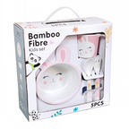 Baby Bamboo Fiber Dinner Plate Set Children's Cartoon Creative Grid Plate Bowl Cup Fork Spoon Kindergarten Restaurant Tableware