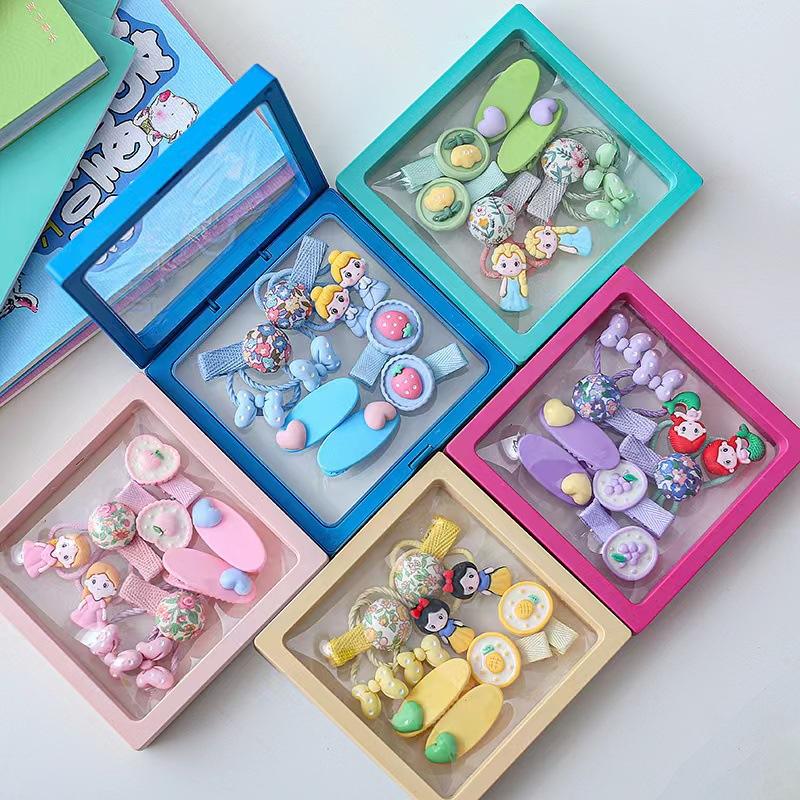 Popular Little Princess Colorful Macaron Hair Clip Hair Accessory Set Children's Birthday Gift Small Rubber Band Jewelry Gift Box