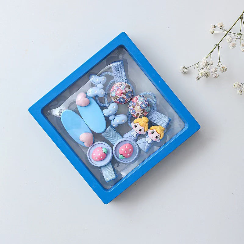 Popular Little Princess Colorful Macaron Hair Clip Hair Accessory Set Children's Birthday Gift Small Rubber Band Jewelry Gift Box