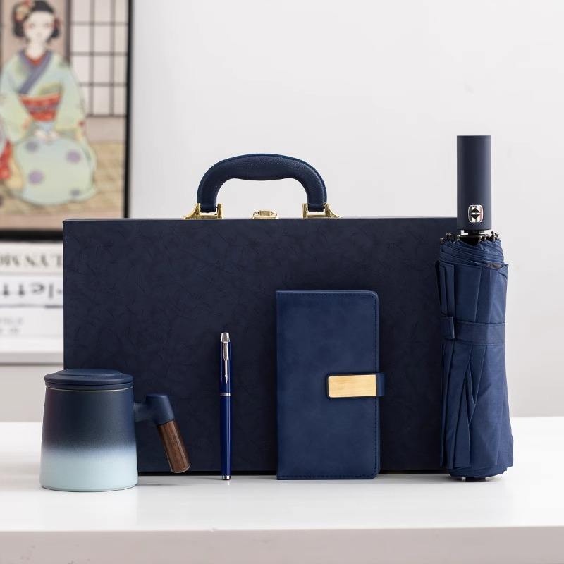 Wholesale Corporate Activities Umbrella PU Notebook Business Gift Set Customized Logo Luxury Office Gift Tea Cup Set