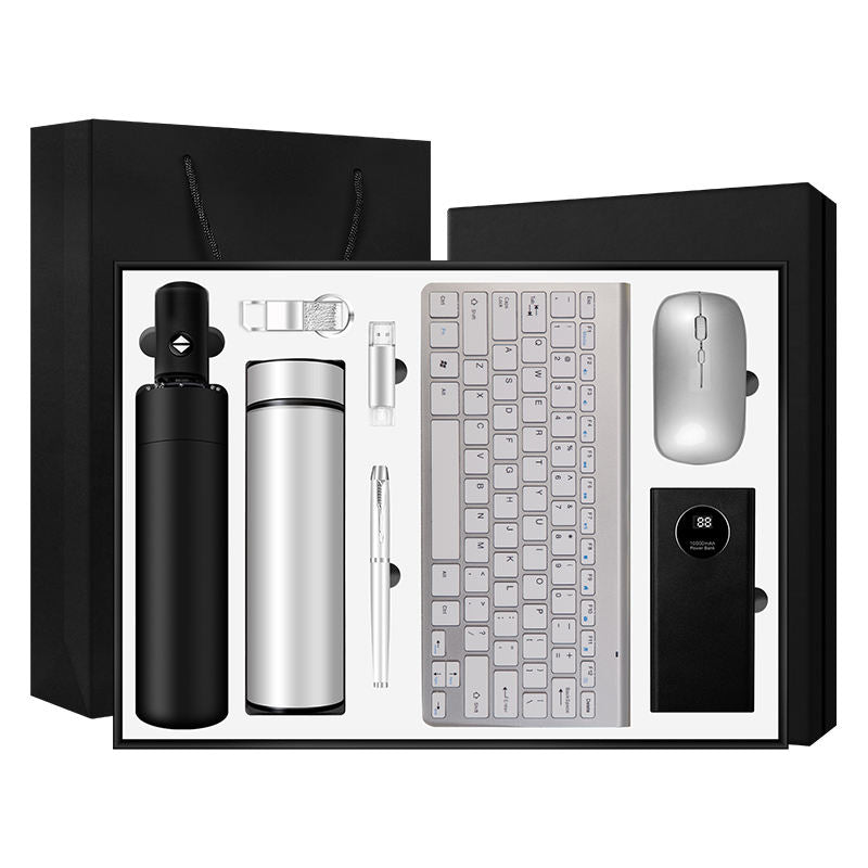 Wholesale Customized Business Gift Sets Leather Notebook Pen Vacuum Cup Mouse Keyboard Umbrellas Corporate Gift Guests Presents