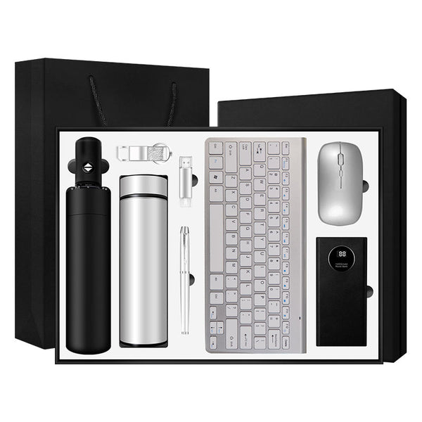 Wholesale Customized Business Gift Sets Leather Notebook Pen Vacuum Cup Mouse Keyboard Umbrellas Corporate Gift Guests Presents