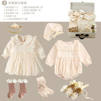 Baby Gift Box Full Moon Outfit for Baby Girl One-Year-Old Dress Pure Cotton Set Box Spring and Autumn Hundred-Day Outfit Romper Set