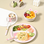 Baby Bamboo Fiber Dinner Plate Set Children's Cartoon Creative Grid Plate Bowl Cup Fork Spoon Kindergarten Restaurant Tableware