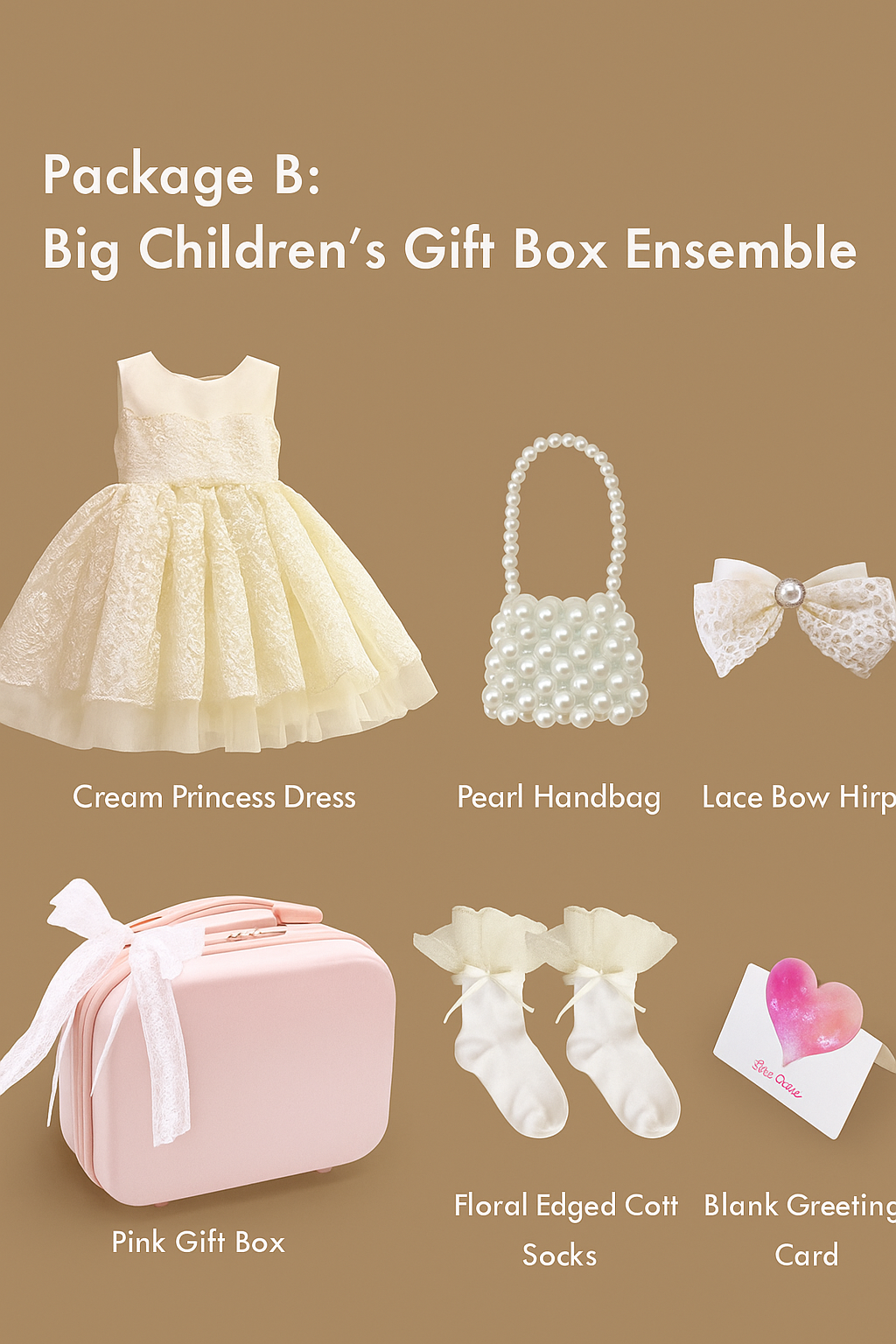 Princess dress with precious gift box hair accessories lace socks & pearl handbag