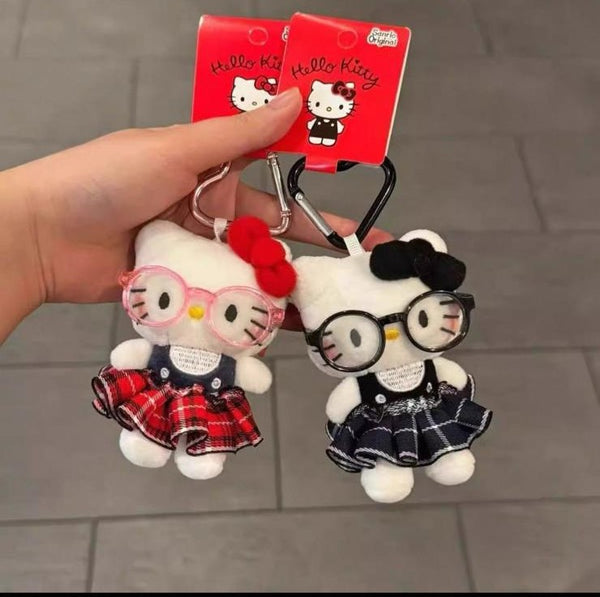 Super Cute Glasses-Wearing Schoolgirl Kiy Plush Doll Bag Pendant Cartoon Cute Plush Toy Keychain Gift for Girls