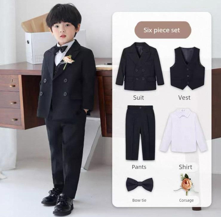 Boys' Formal Wear Autumn and Winter Baby's First Birthday Small Suit Set Children's British-Style Suit Flower Boy Performance Costume