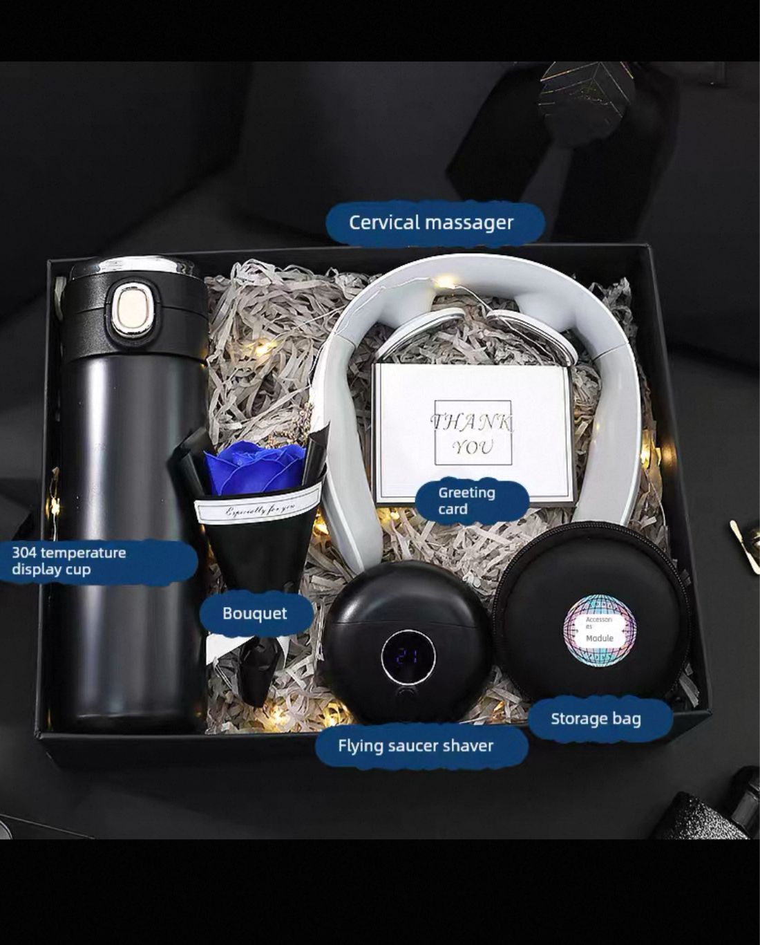 Premium Men’s Gift Box Set – Neck Massager, Shaver, Thermos & Daily Essentials