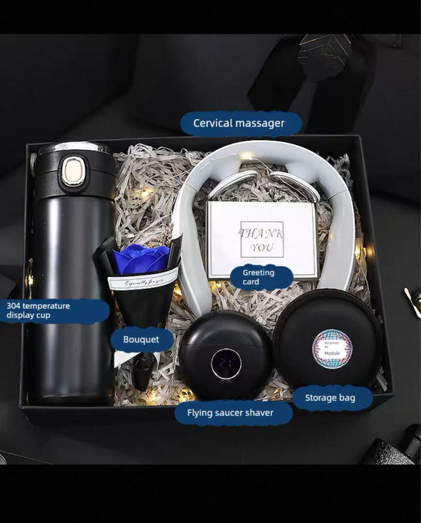 Premium Men’s Gift Box Set – Neck Massager, Shaver, Thermos & Daily Essentials