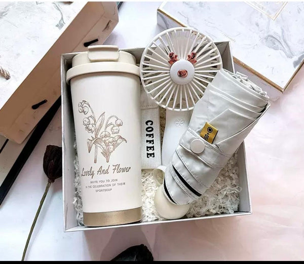 Ultimate 3‑in‑1 Coffee Mug, Fan & Umbrella Gift Box